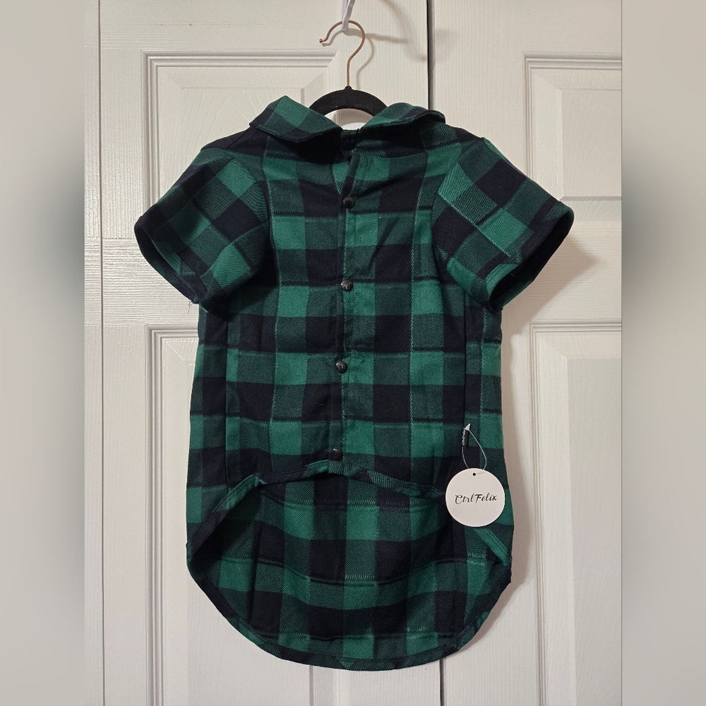 Green & Black Plaid Dog Shirt, Plastic Snaps On Underside, 4XL, New With Tags